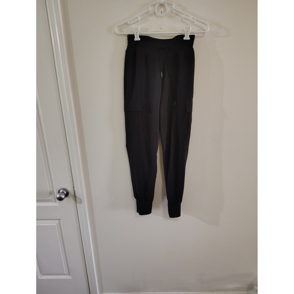 Womens Black Cargo Jogger Pants Elastic Waist Drawstring Cuffs XS TP